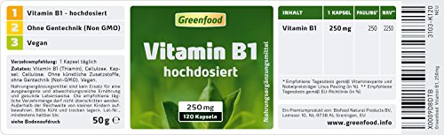 Greenfood Vitamin B1, 250mg, hochdosiert, 120 Kapseln - 2